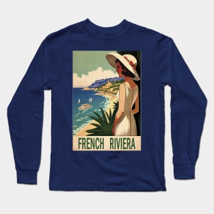 French Riviera Vintage Travel Poster Long Sleeve T-Shirt